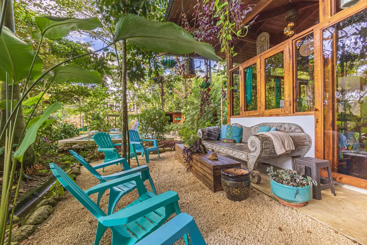 Open-air villa terrace surrounded by jungle in Jaco, Costa Rica