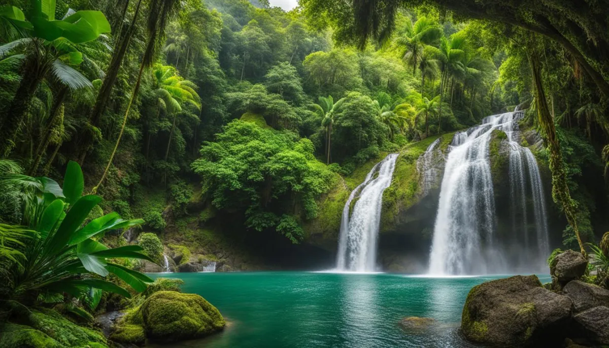 Turquoise waterfall in the Costa Rican jungle